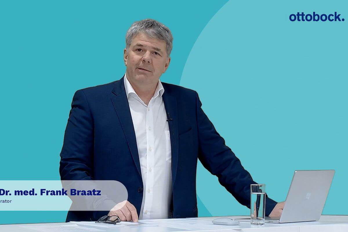 Moderiert wurde die Veranstaltung von Prof. Dr. med. Frank Braatz, Facharzt für Orthopädie und Unfallchirurgie, Physikalische und Rehabilitative Medizin und Kinderorthopädie (Screenshot: Ottobock)