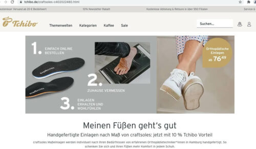 Craftsoles bietet Einlagen über die Webseite von Tchibo an. (Foto: Screenshot)