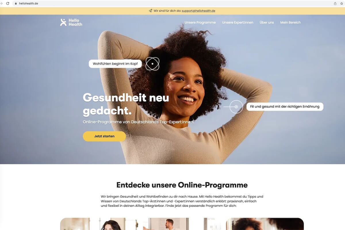 Das Gsundheitsangebot von Hello Health umfasst zum Start drei Module. (Screenshot: Hellohealth)