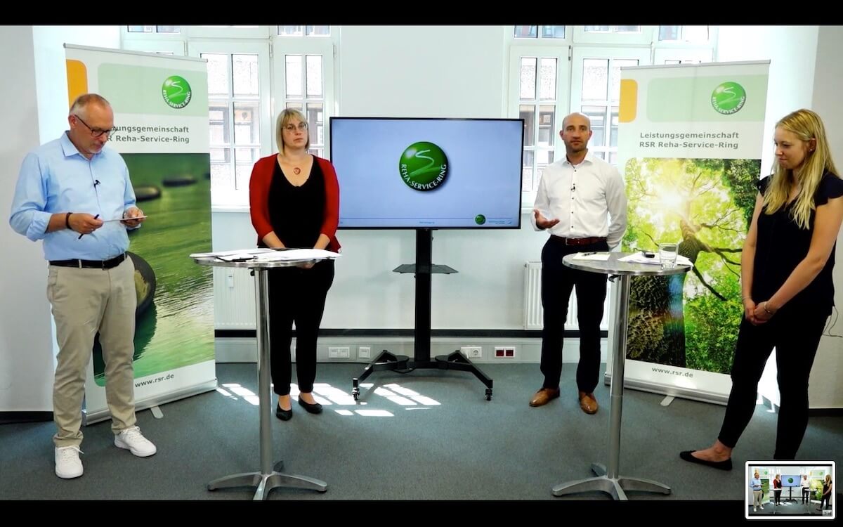 Diskutierten auf der RSR-Fachtagung (v.l.): RSR-Geschäftsführer Thomas Piel, Dorothee Bitters (GWQ Serviceplus), Björn Besse (Medi-Center Mittelrhein) und Juliane Pohl (BVMed) Foto: Screenshot