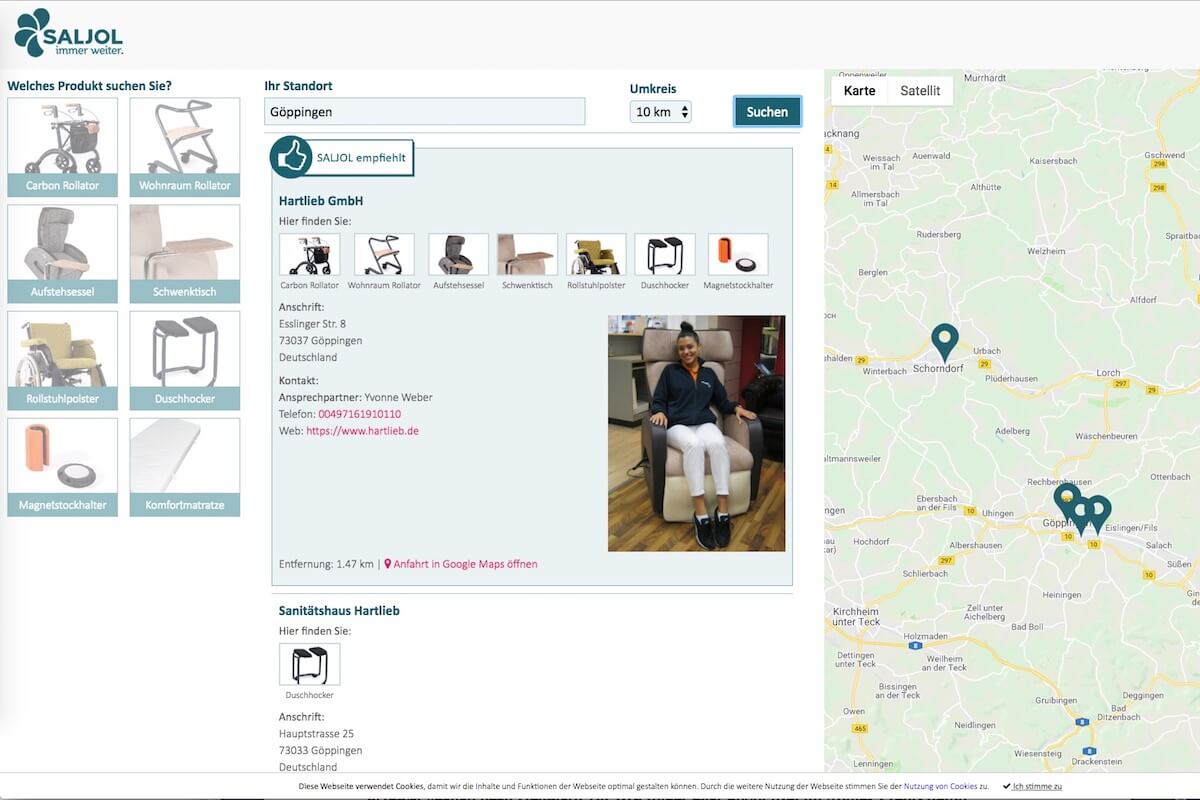 Die Händlersuche auf www.saljol.de. (Foto: Screenshot)